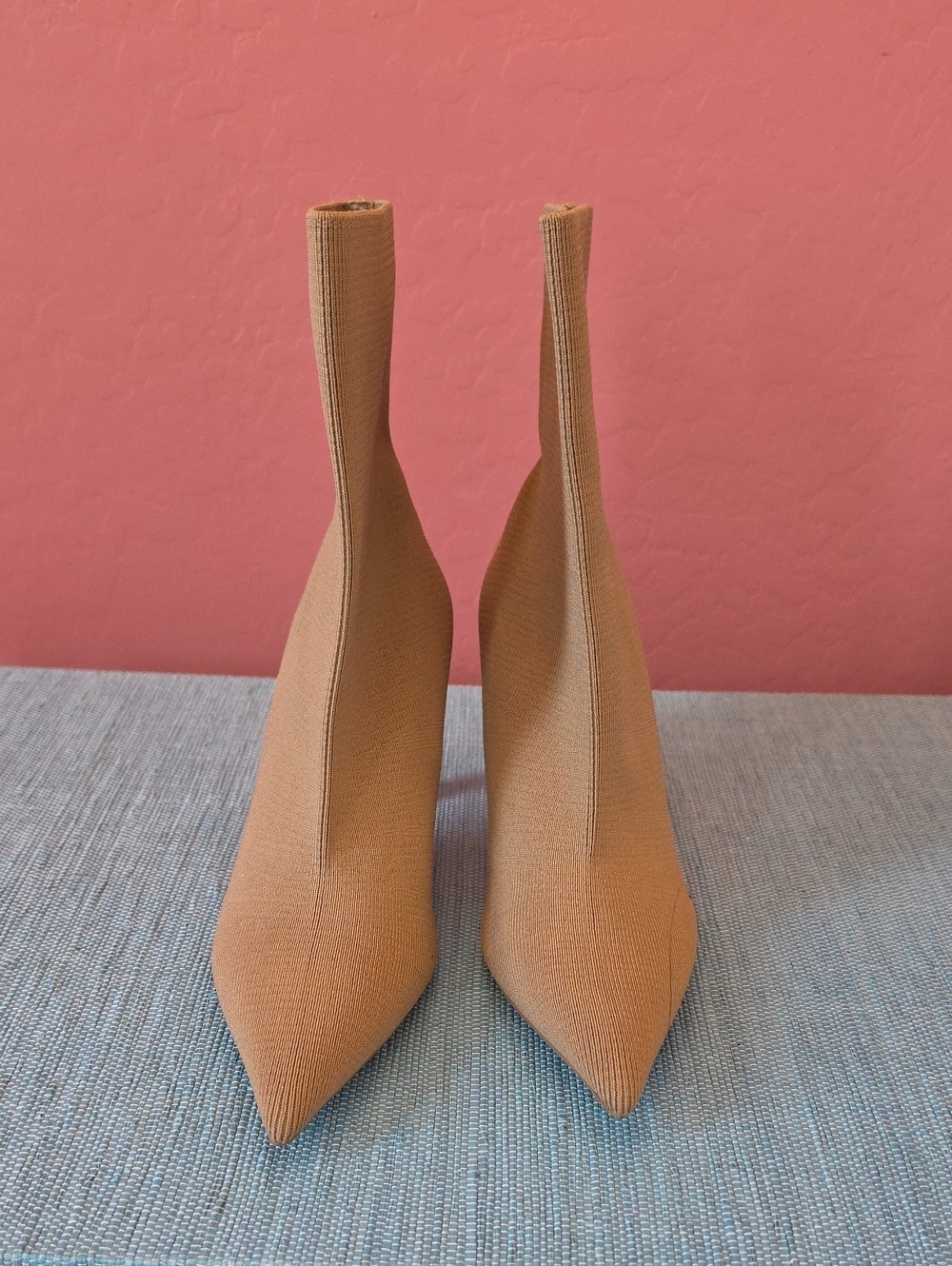 Zara Tan Stretch-Knit Pointed Ankle Booties
